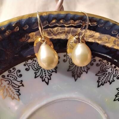 10mm Highly Desirable Deep Sea Gold Pearl earrings with 18k hooks