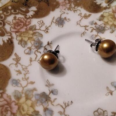 9.5 mm Gold Pearl earrings with sterling silver posts