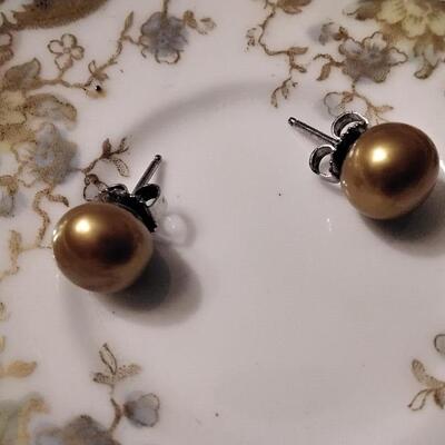 9.5 mm Gold Pearl earrings with sterling silver posts