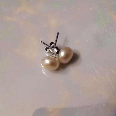 7mm champagne colored pearl earrings with sterling silver posts