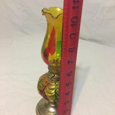 Small Vintage Oil Lamp. Amber Glass. With  Color Accents.