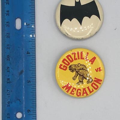 Vintage Batman and Godzilla Pins from 1960s
