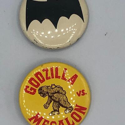 Vintage Batman and Godzilla Pins from 1960s