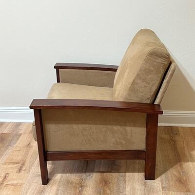 ALISON FURNITURE CO ~ Tan & Dark Brown Wooden Micro Fiber Chair