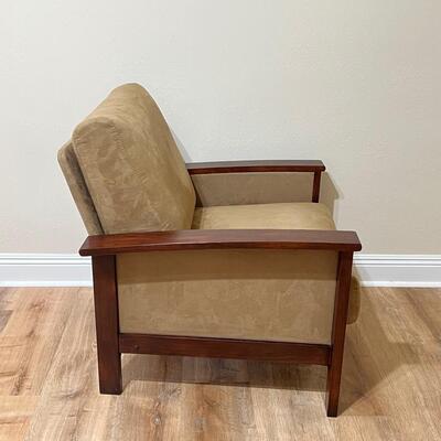 ALISON FURNITURE CO ~ Tan & Dark Brown Wooden Micro Fiber Chair