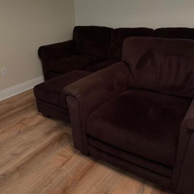 LANE ~ Dark Brown Textured Micro Fiber Couch, Chair & Ottoman ~*See Details