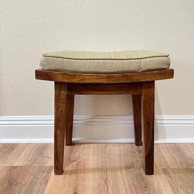 Small Wooden Stool With Light Tan Cushion Top