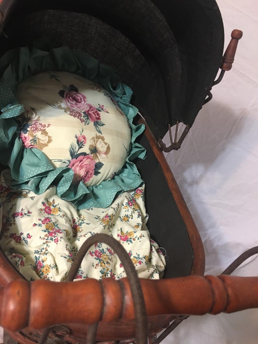 Antique Baby Doll Stroller Vintage Wooden Carriage Buggy Small Doll Buggy