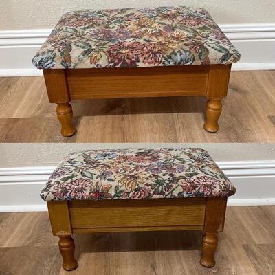 Pair (2) ~ Wooden Storage Stools With Upholstered Flip Top