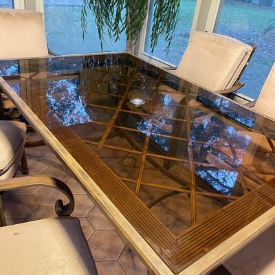 HAMPTON BAY ~ Outdoor Glass Top Table & 6 Chairs ~ *See Details
