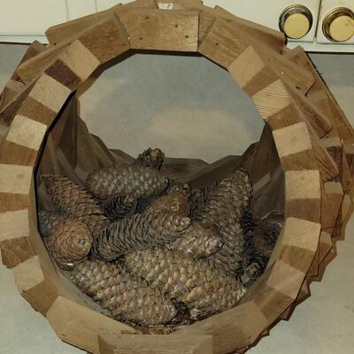 Wooden basket of Pine Cones