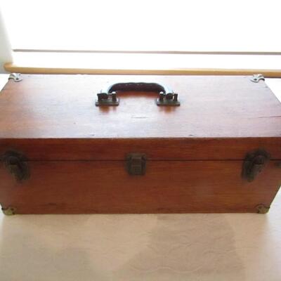 LOT 3  VINTAGE WOODEN HANDMADE TACKLE BOX