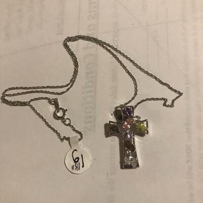 Sterling  Chain with  Bejeweled Cross