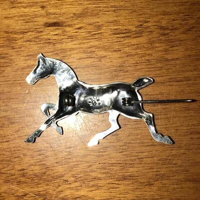 Sterling, Signed G  ~  galloping horse pin