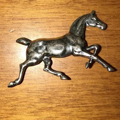 Sterling, Signed G  ~  galloping horse pin