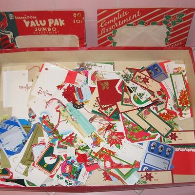 MS Collection Christmas Present Tags 100+ Vintage Santa Candles Trees Buffums