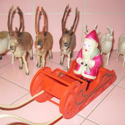 MS Collection of Plastic Reindeer and Santa's Sleigh