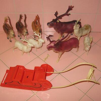 MS Collection of Plastic Reindeer and Santa's Sleigh