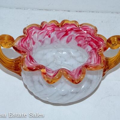 ART GLASS HANDLED BOWL