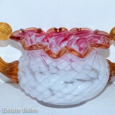ART GLASS HANDLED BOWL