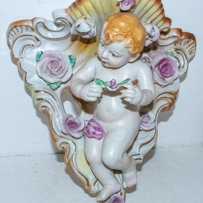 PAIR - CERAMIC CHERUB WALL SCONCES