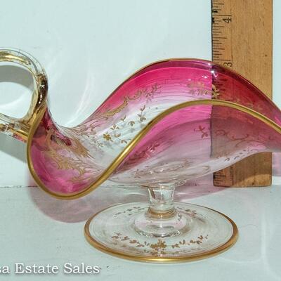 PAIR - BEAUTIFUL MOSER FOOTED COMPOTE DISHES