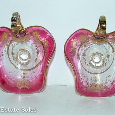 PAIR - BEAUTIFUL MOSER FOOTED COMPOTE DISHES