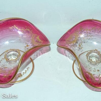 PAIR - BEAUTIFUL MOSER FOOTED COMPOTE DISHES