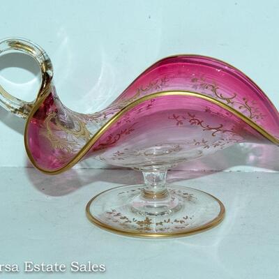 PAIR - BEAUTIFUL MOSER FOOTED COMPOTE DISHES