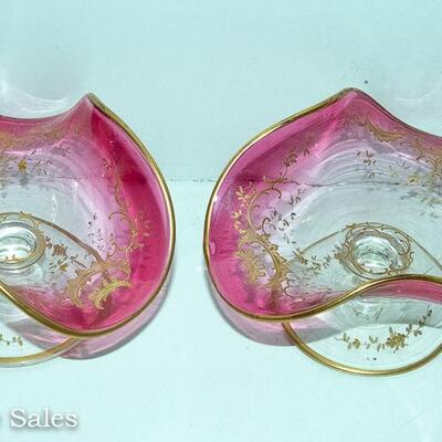 PAIR - BEAUTIFUL MOSER FOOTED COMPOTE DISHES