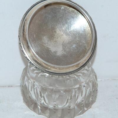 CUT GLASS JAR - FEATURING A GUILLOCHE ENAMELED STERLING SILVER LID