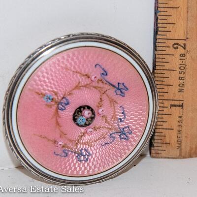 CUT GLASS JAR - FEATURING A GUILLOCHE ENAMELED STERLING SILVER LID