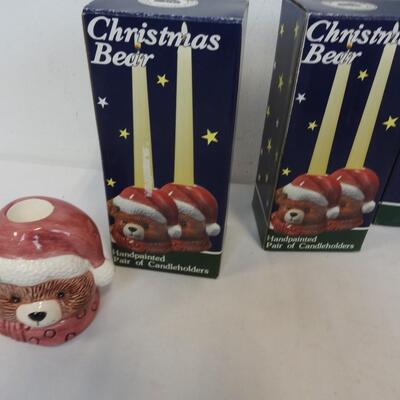 Set of Christmas Bear Hand Painted Ceramics, Platter, Napkin holder, Cookie Jar
