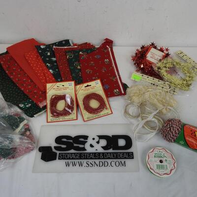 Christmas Craft Lot: Skein of Yarn, Craft Materials, Wired Garland, Ribbon