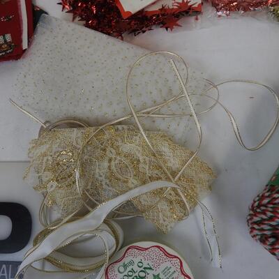 Christmas Craft Lot: Skein of Yarn, Craft Materials, Wired Garland, Ribbon