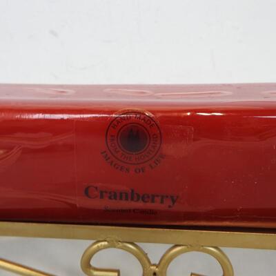 2 Candle Holders With Long Red Square Candles, Cranberry - New