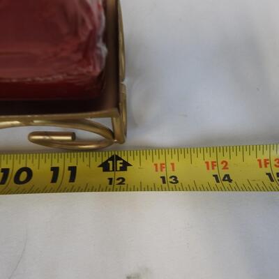 2 Candle Holders With Long Red Square Candles, Cranberry - New