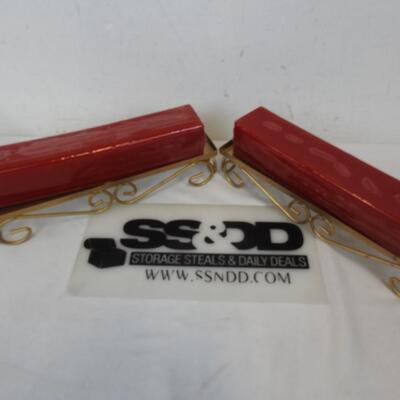 2 Candle Holders With Long Red Square Candles, Cranberry - New
