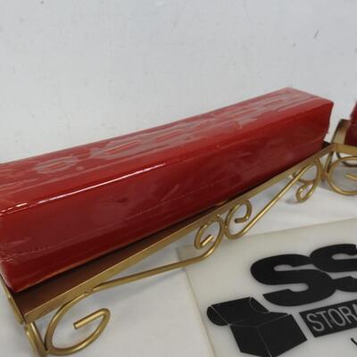 2 Candle Holders With Long Red Square Candles, Cranberry - New