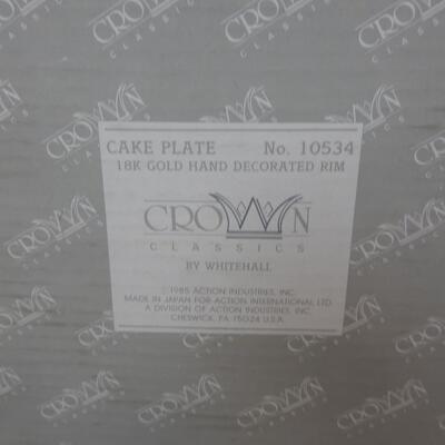 Crown Cake Stand, In Box, Gold Rim, Hand Decorated