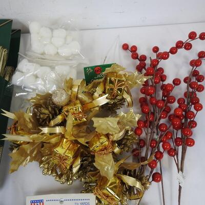 Christmas Craft Supplies, Jingle Bells, Matte Wired Ribbon, Bears - New