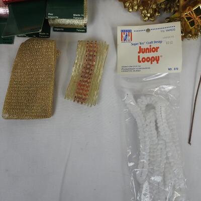 Christmas Craft Supplies, Jingle Bells, Matte Wired Ribbon, Bears - New