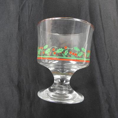 Lot of 16 Holiday Glass and 2 Glass Containers, Goblets, Short and Tall