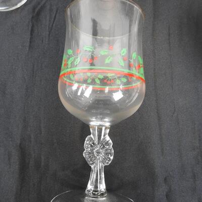 Lot of 16 Holiday Glass and 2 Glass Containers, Goblets, Short and Tall