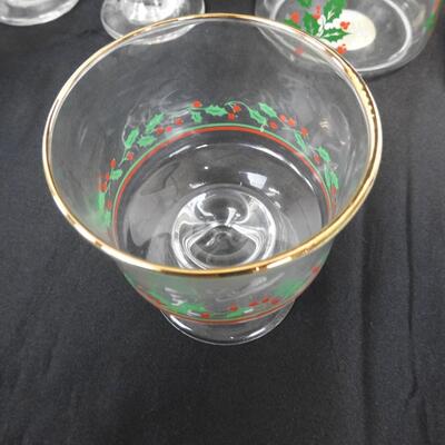 Lot of 16 Holiday Glass and 2 Glass Containers, Goblets, Short and Tall