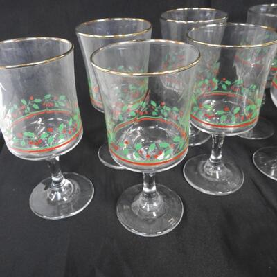 Lot of 16 Holiday Glass and 2 Glass Containers, Goblets, Short and Tall