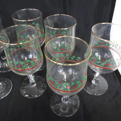 Lot of 16 Holiday Glass and 2 Glass Containers, Goblets, Short and Tall