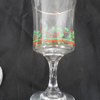 Lot of 16 Holiday Glass and 2 Glass Containers, Goblets, Short and Tall