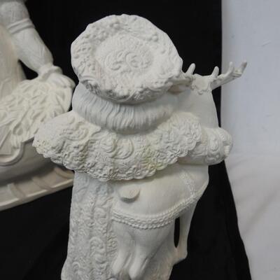 3 Ceramic Unpainted Santa Figures, 13" Tall and Two 9" Tall Figurines