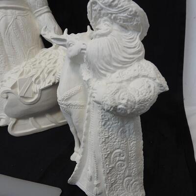 3 Ceramic Unpainted Santa Figures, 13" Tall and Two 9" Tall Figurines